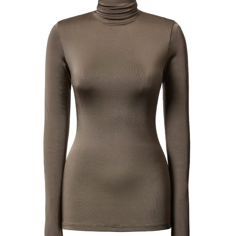 New TOVE Noor High Neck Top in Khaki brown long sleeve turtleneck